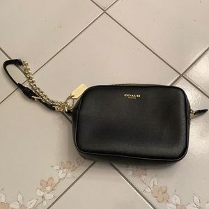 COACH Saffiano Black Flight Leather Wristlet